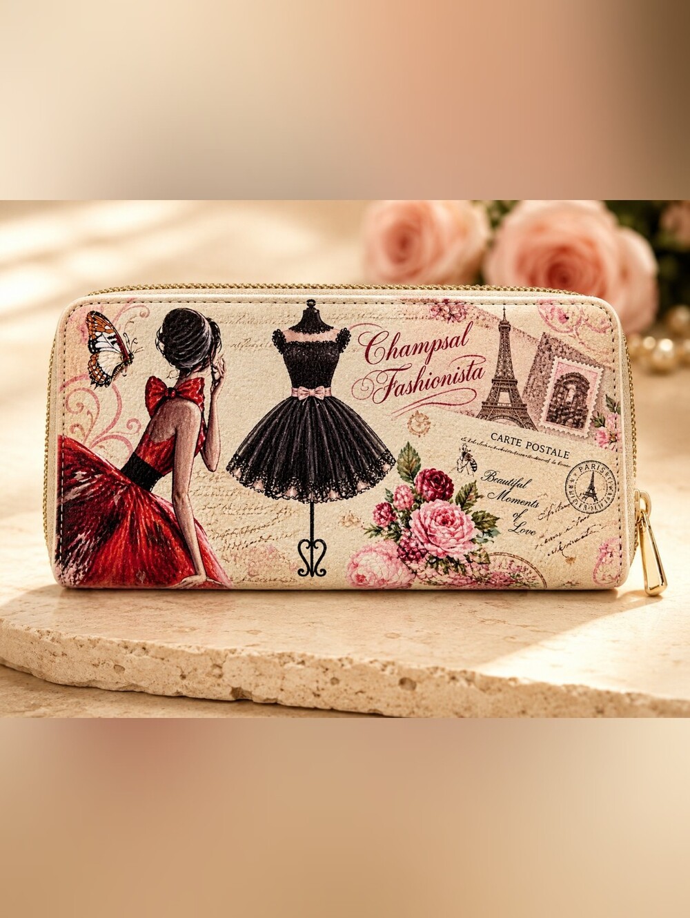 Floral Fashion Wallet - Pink & Black